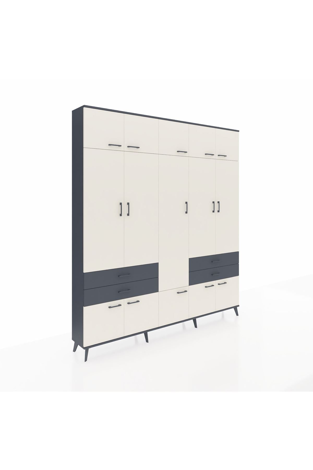 Arges Dolap 11 Raflı 4 Çekmeceli 2 Askılı 220x30x243 Antrasit-Aytaşı/Antrasit