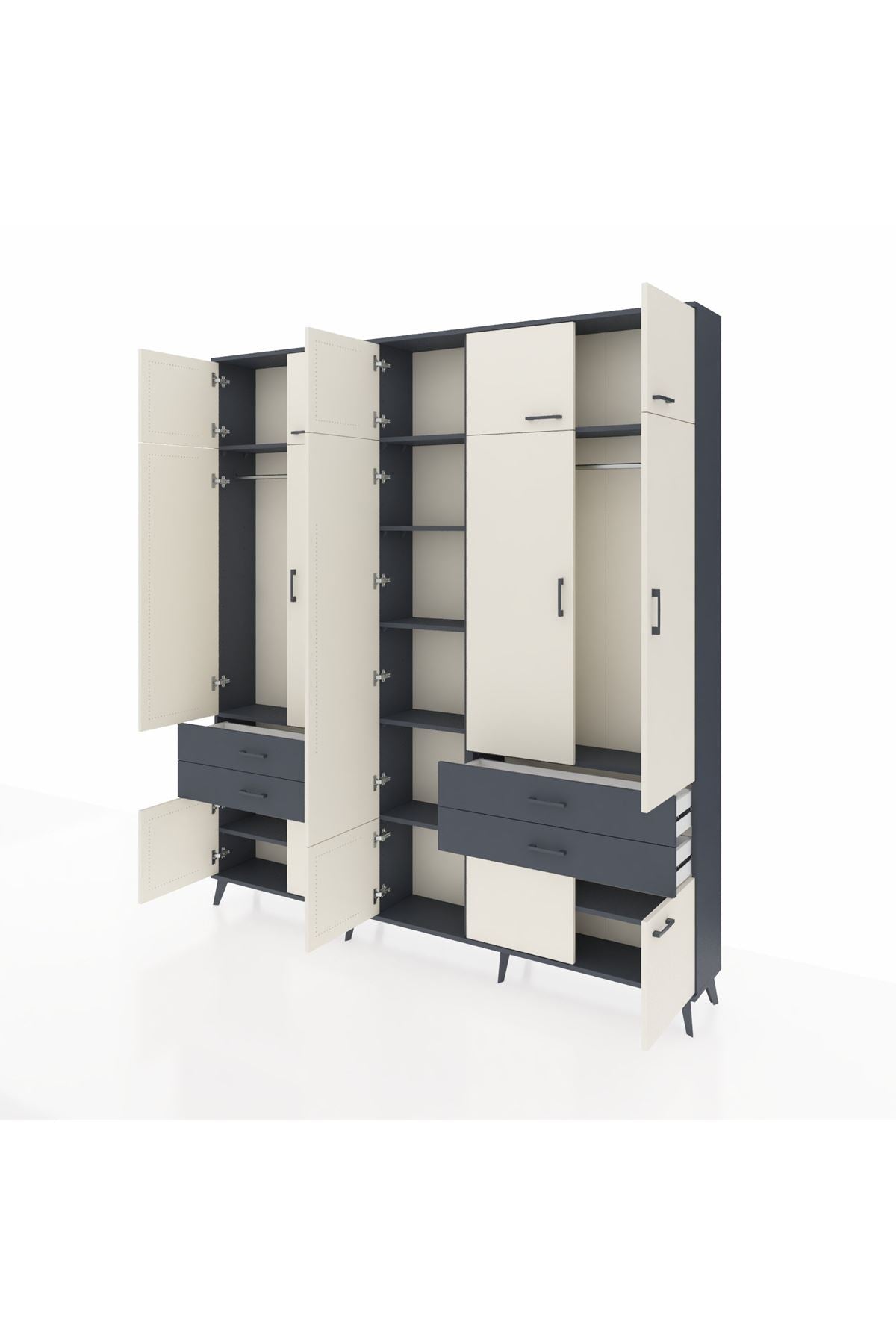 Arges Dolap 11 Raflı 4 Çekmeceli 2 Askılı 220x30x243 Antrasit-Aytaşı/Antrasit