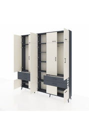 Arges Dolap 11 Raflı 4 Çekmeceli 2 Askılı 220x30x243 Antrasit-Aytaşı/Antrasit