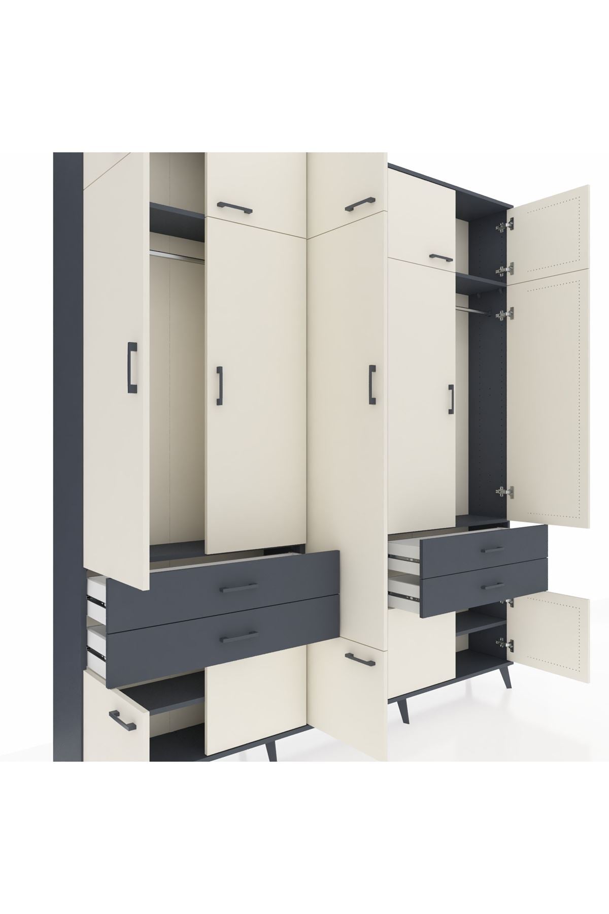 Arges Dolap 11 Raflı 4 Çekmeceli 2 Askılı 220x30x243 Antrasit-Aytaşı/Antrasit