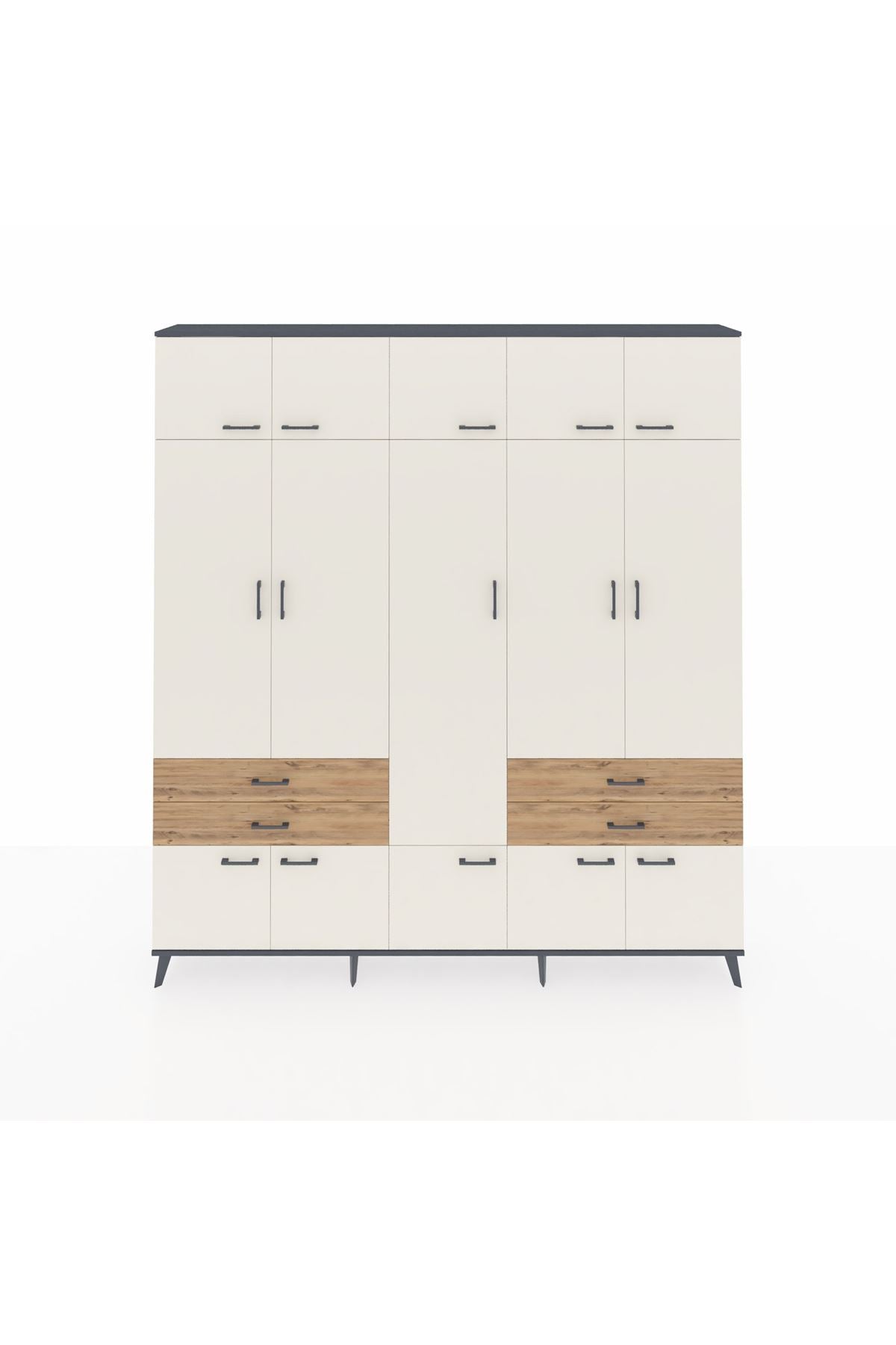 Arges Dolap 11 Raflı 4 Çekmeceli 2 Askılı 220x30x243 Antrasit-Aytaşı/Çam