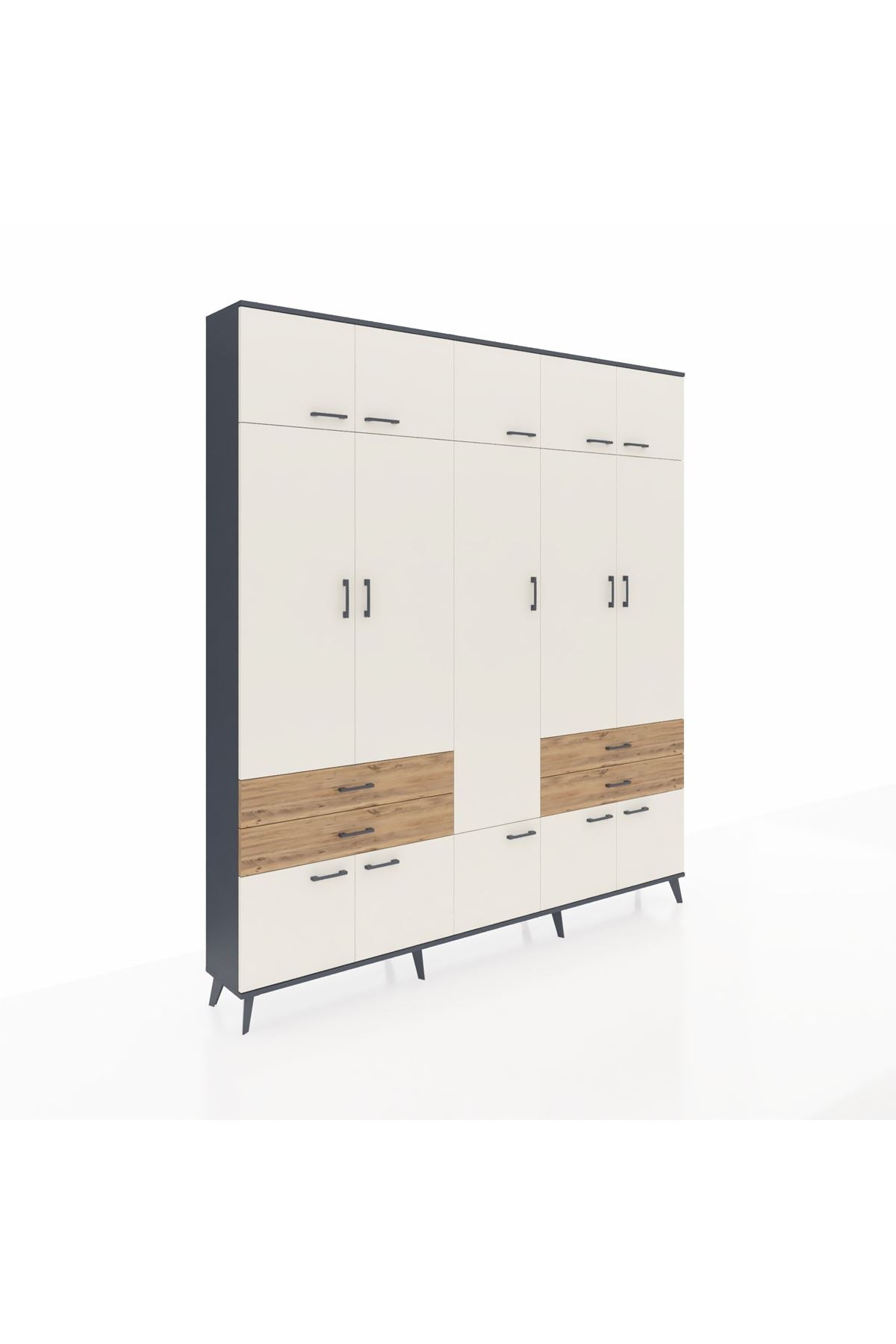 Arges Dolap 11 Raflı 4 Çekmeceli 2 Askılı 220x30x243 Antrasit-Aytaşı/Çam