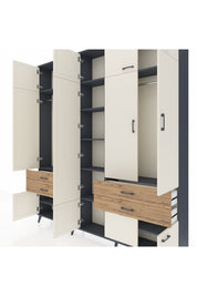 Arges Dolap 11 Raflı 4 Çekmeceli 2 Askılı 220x30x243 Antrasit-Aytaşı/Çam