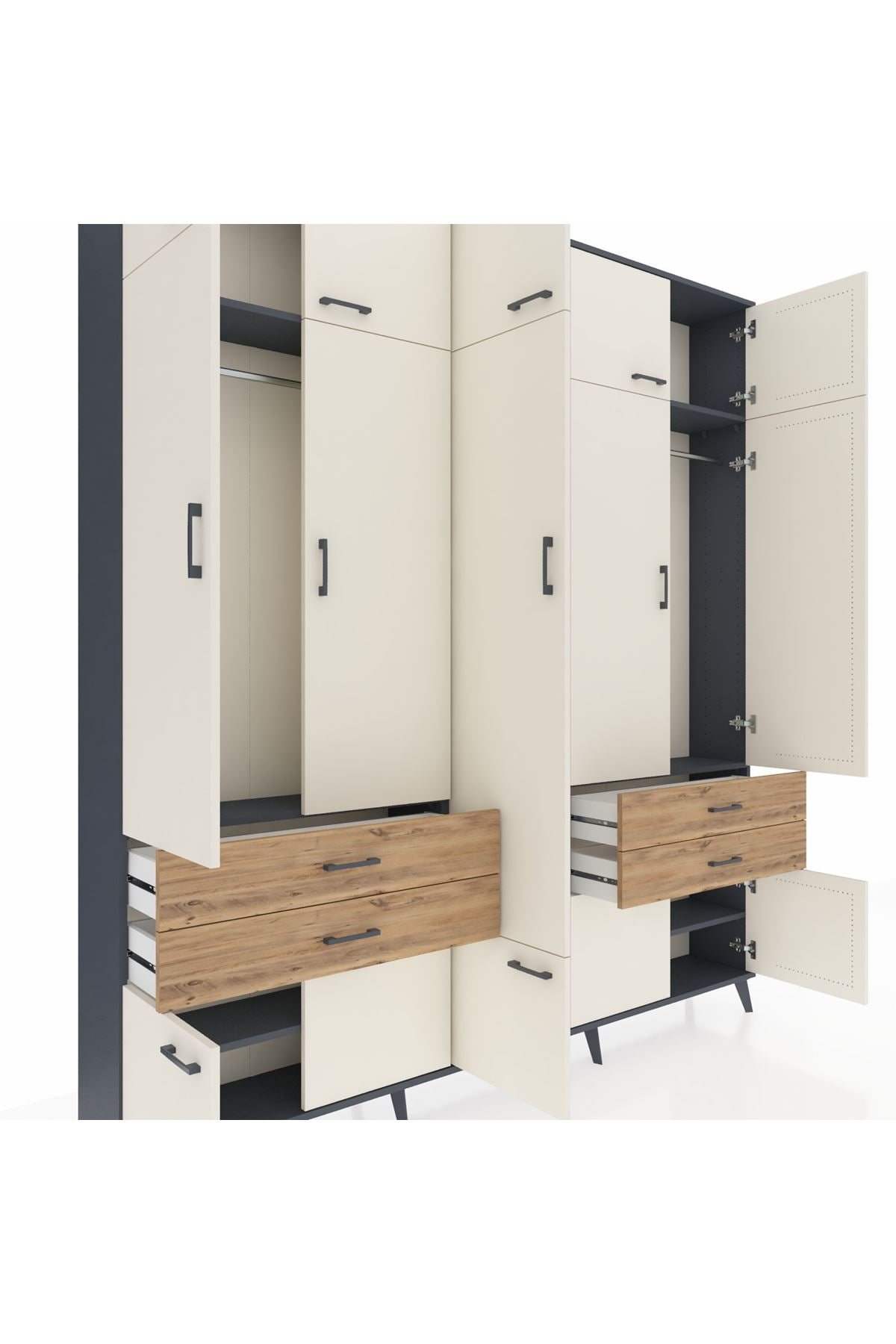 Arges Dolap 11 Raflı 4 Çekmeceli 2 Askılı 220x30x243 Antrasit-Aytaşı/Çam