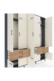 Arges Dolap 11 Raflı 4 Çekmeceli 2 Askılı 220x30x243 Antrasit-Aytaşı/Çam