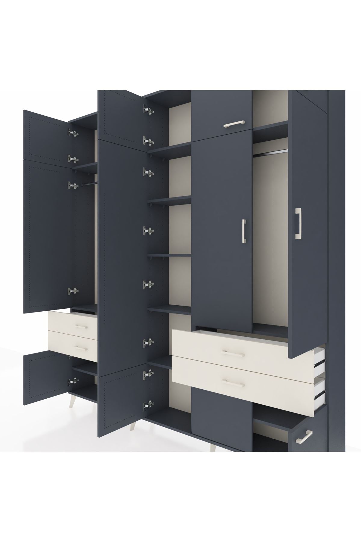 Arges Dolap 11 Raflı 4 Çekmeceli 2 Askılı 220x30x243 Antrasit-Antrasit/Aytaşı