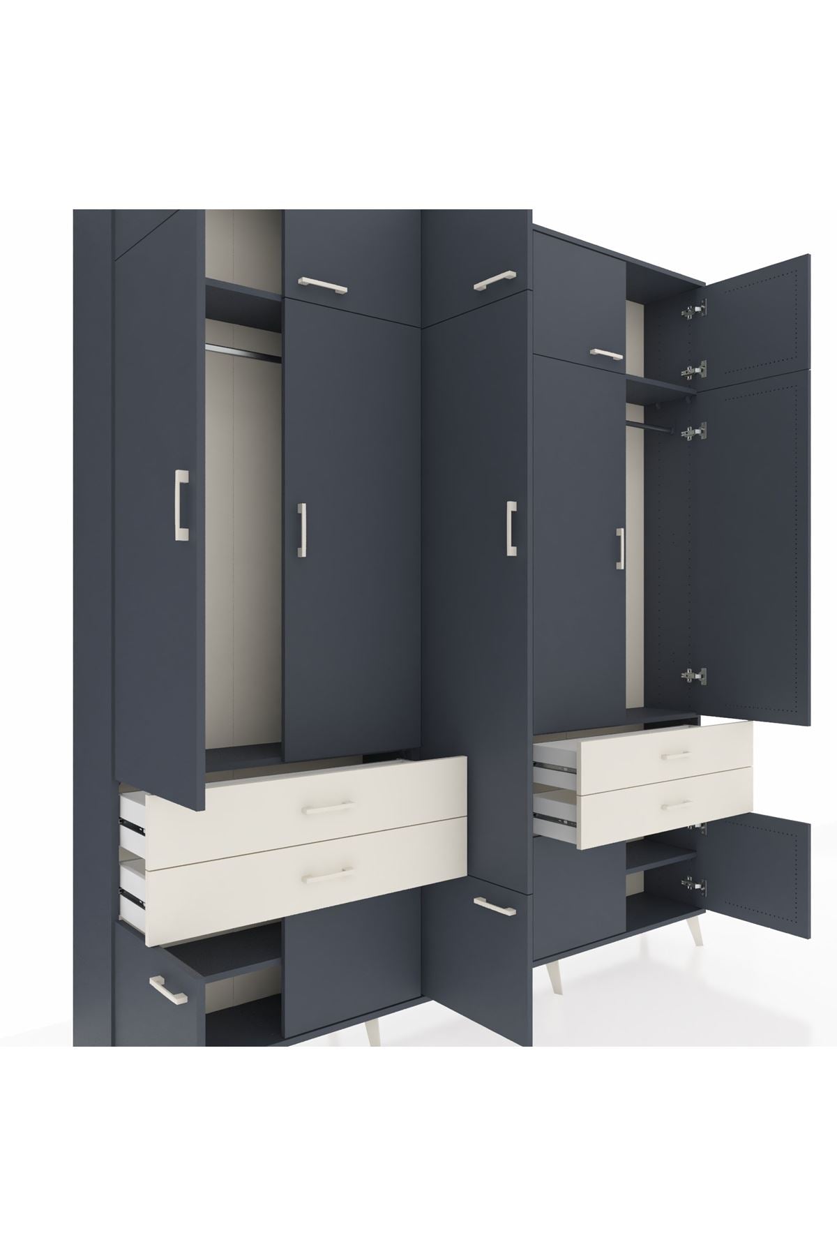 Arges Dolap 11 Raflı 4 Çekmeceli 2 Askılı 220x30x243 Antrasit-Antrasit/Aytaşı