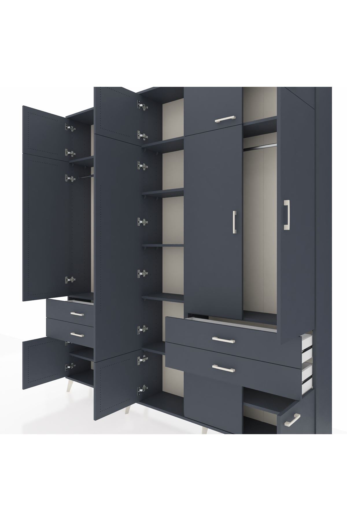 Arges Gardrop 11 Raflı 4 Çekmeceli 2 Askılı 220x30x243 Antrasit-Antrasit