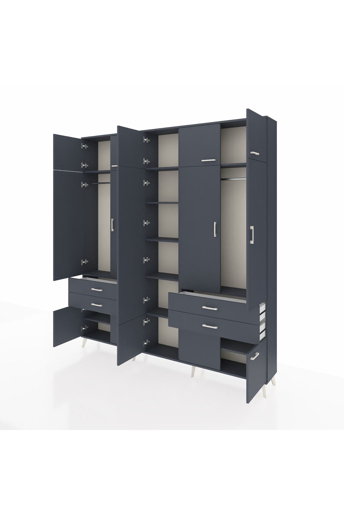 Arges Gardrop 11 Raflı 4 Çekmeceli 2 Askılı 220x30x243 Antrasit-Antrasit