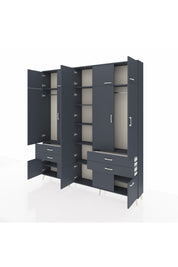 Arges Gardrop 11 Raflı 4 Çekmeceli 2 Askılı 220x30x243 Antrasit-Antrasit