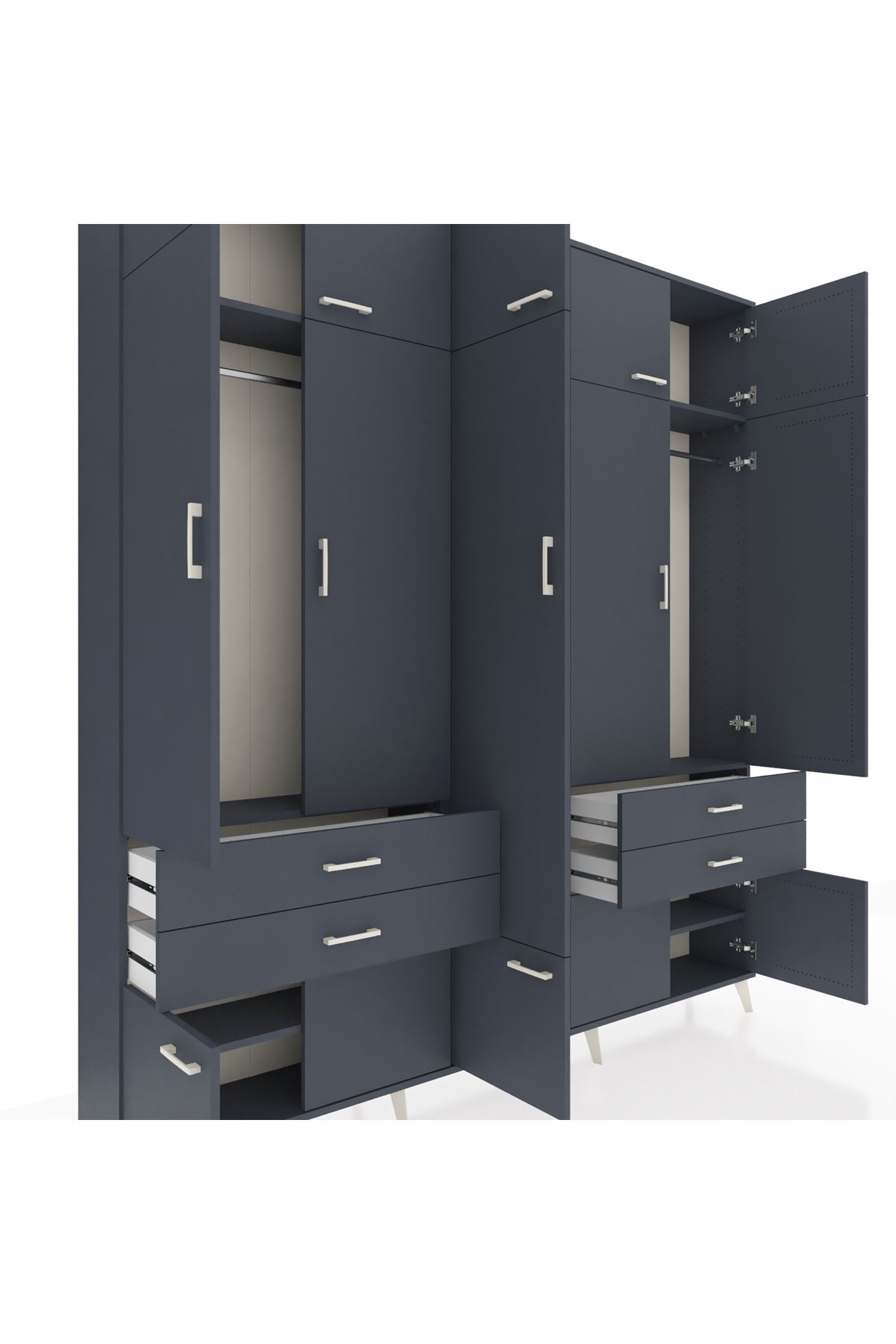 Arges Gardrop 11 Raflı 4 Çekmeceli 2 Askılı 220x30x243 Antrasit-Antrasit