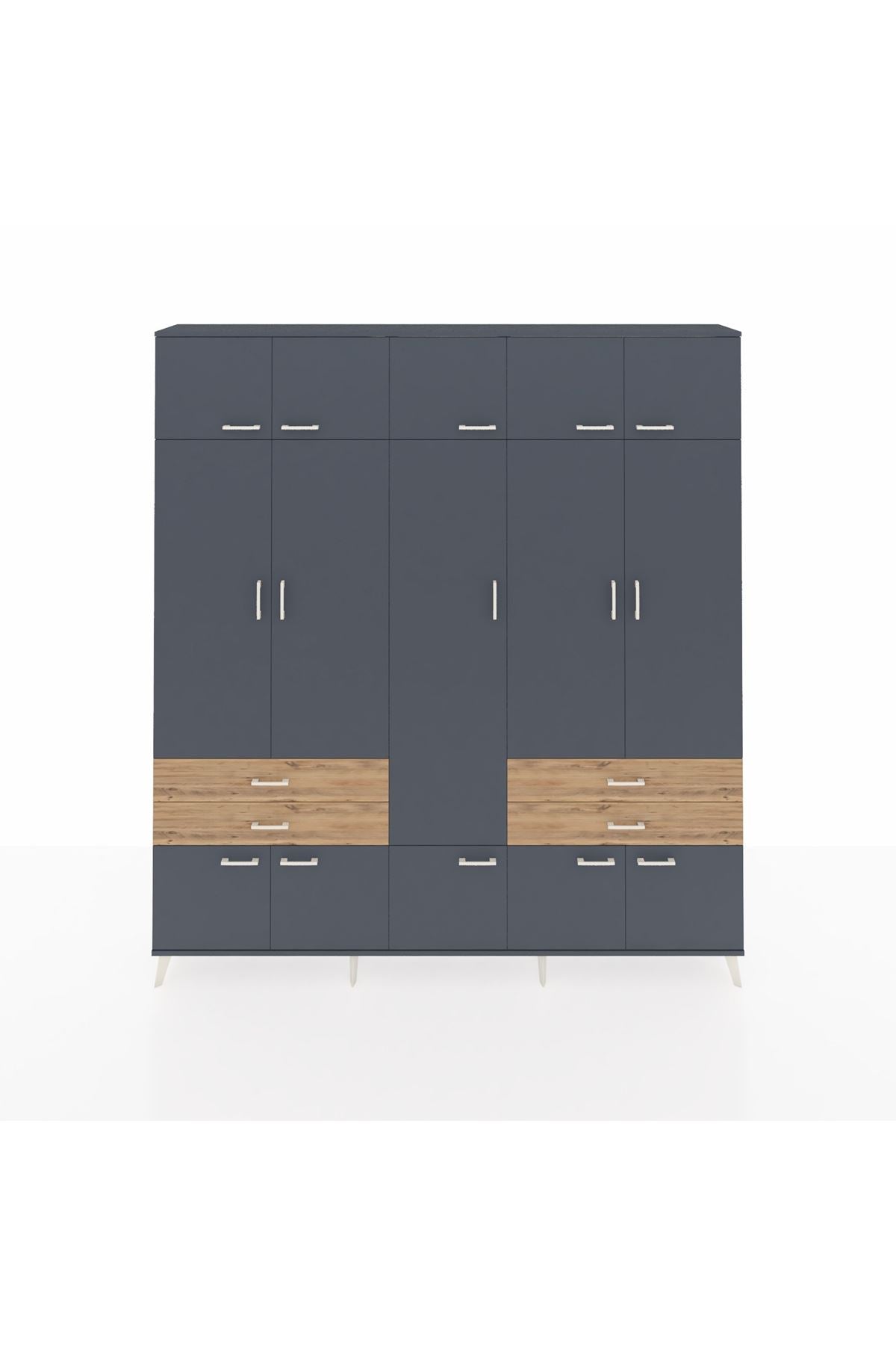 Arges Dolap 11 Raflı 4 Çekmeceli 2 Askılı 220x30x243 Antrasit-Antrasit/Çam