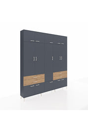 Arges Dolap 11 Raflı 4 Çekmeceli 2 Askılı 220x30x243 Antrasit-Antrasit/Çam