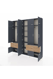 Arges Dolap 11 Raflı 4 Çekmeceli 2 Askılı 220x30x243 Antrasit-Antrasit/Çam