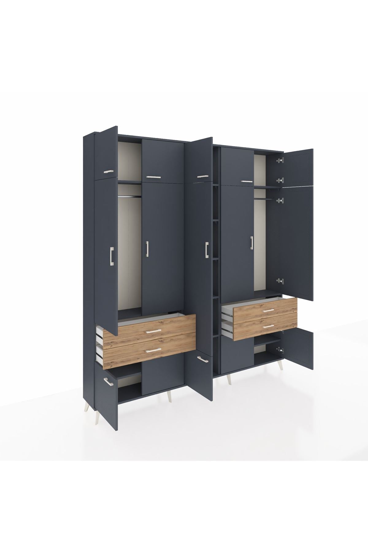 Arges Dolap 11 Raflı 4 Çekmeceli 2 Askılı 220x30x243 Antrasit-Antrasit/Çam