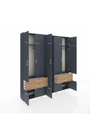 Arges Dolap 11 Raflı 4 Çekmeceli 2 Askılı 220x30x243 Antrasit-Antrasit/Çam