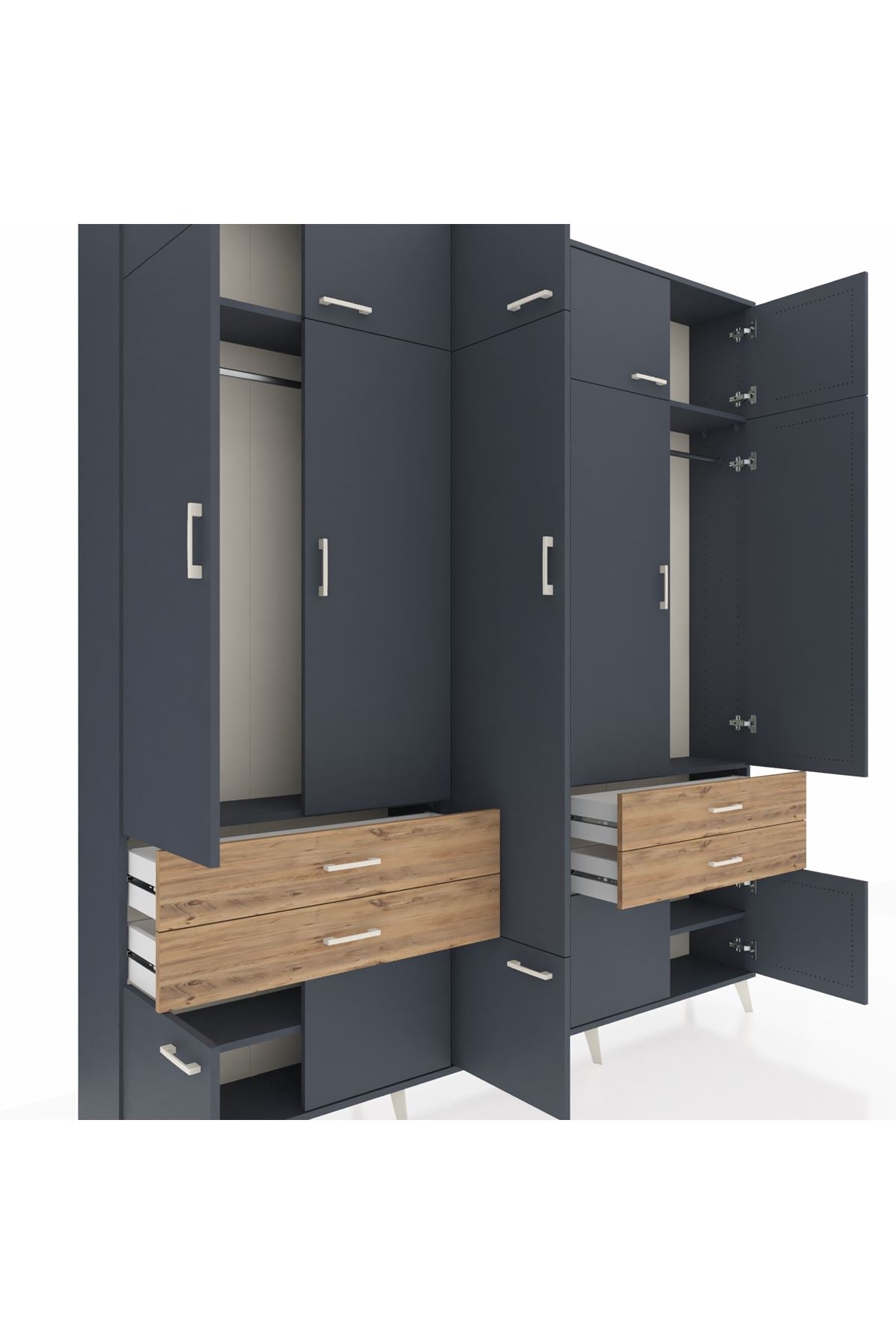 Arges Dolap 11 Raflı 4 Çekmeceli 2 Askılı 220x30x243 Antrasit-Antrasit/Çam