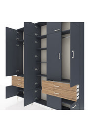 Arges Dolap 11 Raflı 4 Çekmeceli 2 Askılı 220x30x243 Antrasit-Antrasit/Çam