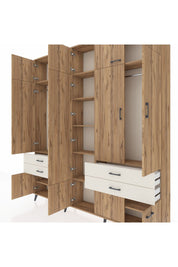 Arges Dolap 11 Raflı 4 Çekmeceli 2 Askılı 220x30x243 Çam-Çam/Aytaşı