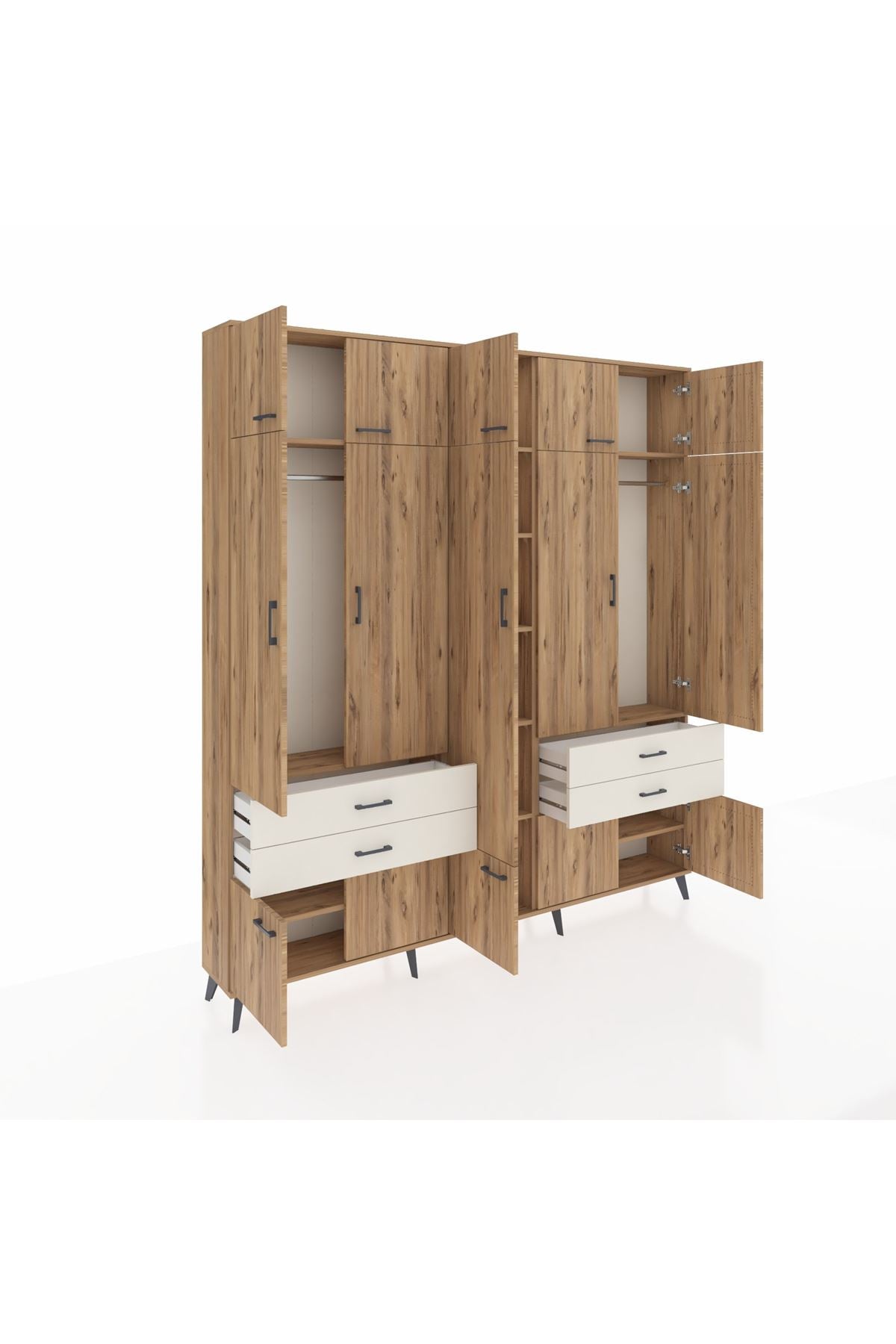 Arges Dolap 11 Raflı 4 Çekmeceli 2 Askılı 220x30x243 Çam-Çam/Aytaşı