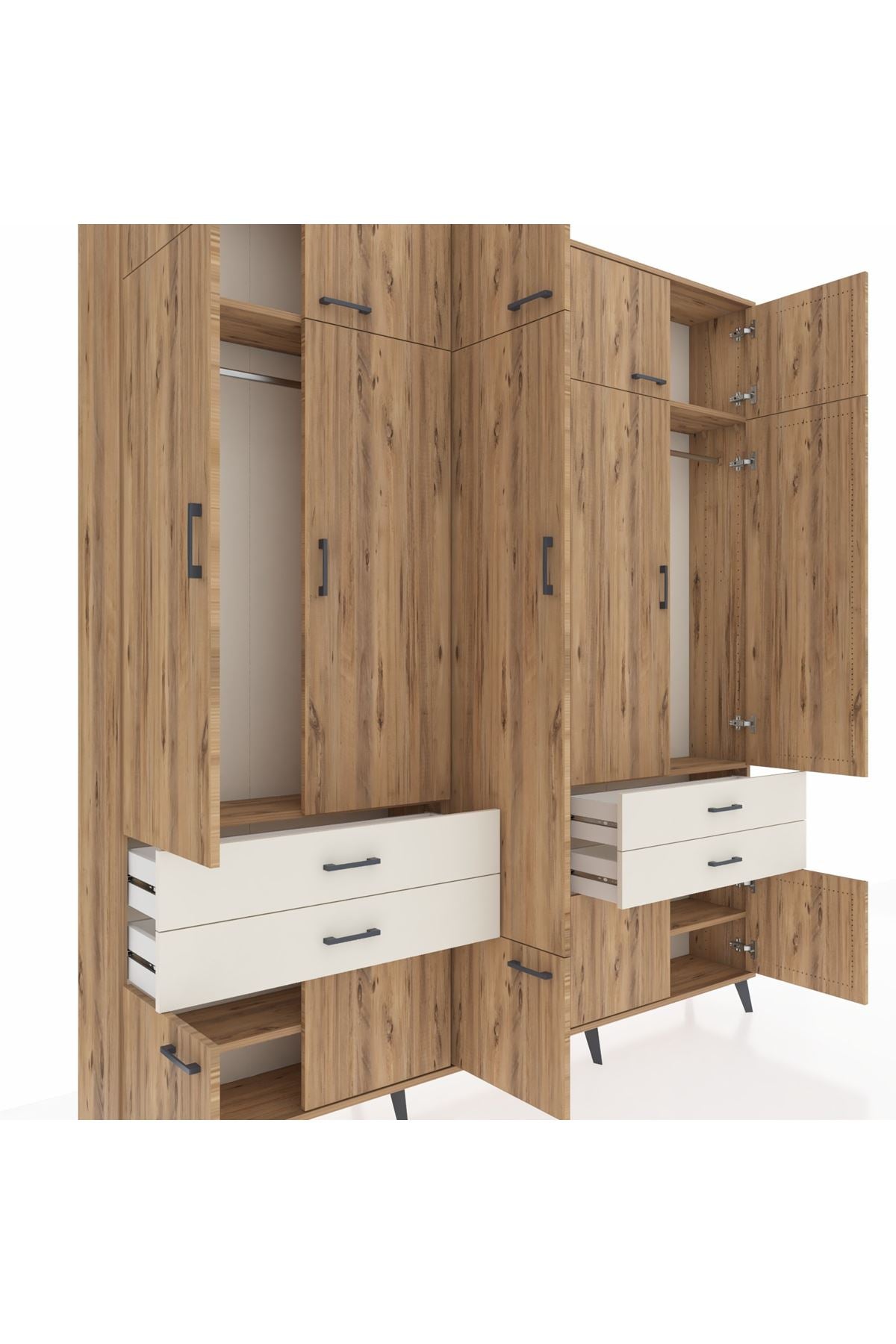 Arges Dolap 11 Raflı 4 Çekmeceli 2 Askılı 220x30x243 Çam-Çam/Aytaşı