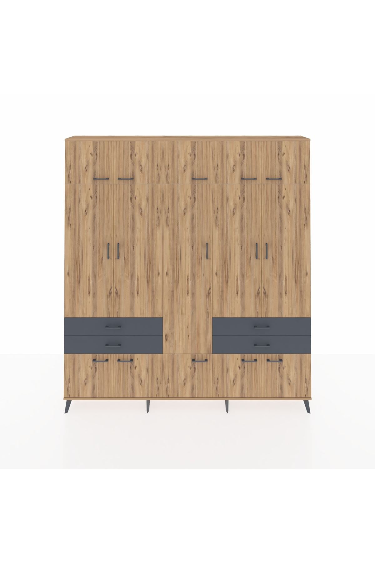 Arges Dolap 11 Raflı 4 Çekmeceli 2 Askılı 220x30x243 Çam-Çam/Antrasit