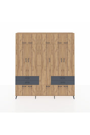 Arges Dolap 11 Raflı 4 Çekmeceli 2 Askılı 220x30x243 Çam-Çam/Antrasit