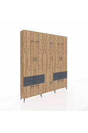 Arges Dolap 11 Raflı 4 Çekmeceli 2 Askılı 220x30x243 Çam-Çam/Antrasit