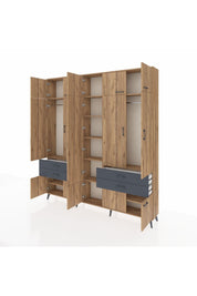 Arges Dolap 11 Raflı 4 Çekmeceli 2 Askılı 220x30x243 Çam-Çam/Antrasit