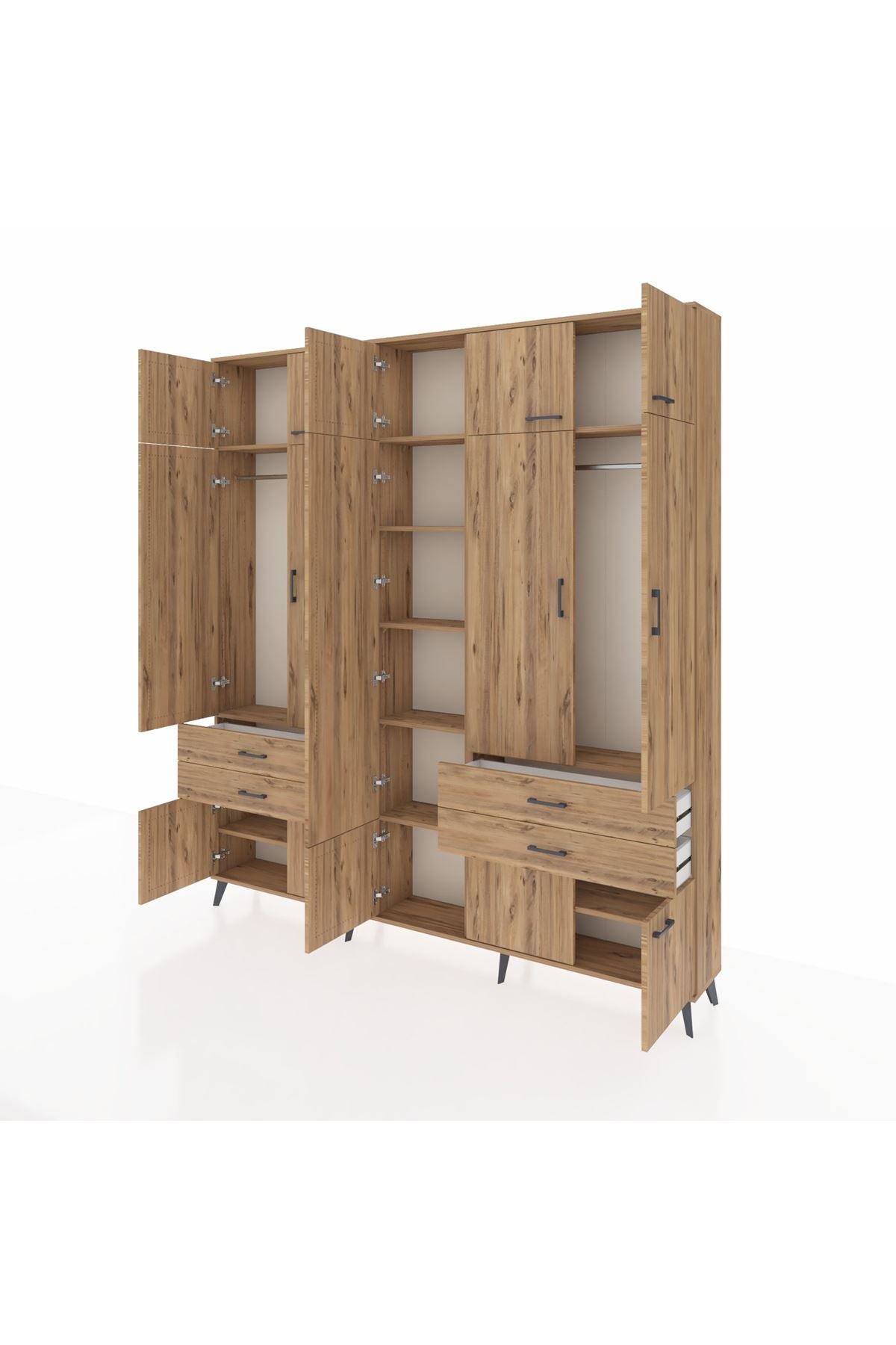 Arges Gardrop 11 Raflı 4 Çekmeceli 2 Askılı 220x30x243 Çam-Çam