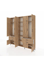 Arges Gardrop 11 Raflı 4 Çekmeceli 2 Askılı 220x30x243 Çam-Çam
