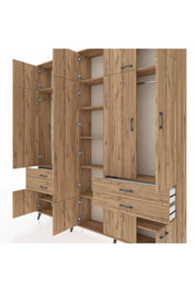 Arges Gardrop 11 Raflı 4 Çekmeceli 2 Askılı 220x30x243 Çam-Çam