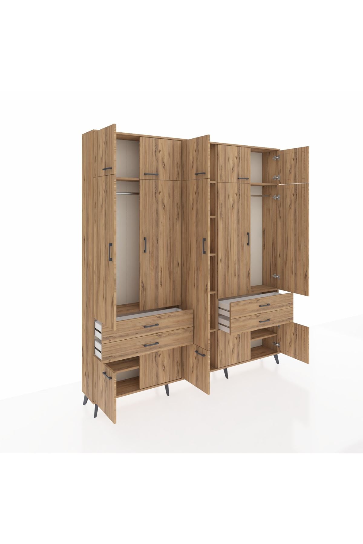 Arges Gardrop 11 Raflı 4 Çekmeceli 2 Askılı 220x30x243 Çam-Çam