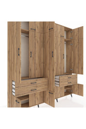 Arges Gardrop 11 Raflı 4 Çekmeceli 2 Askılı 220x30x243 Çam-Çam