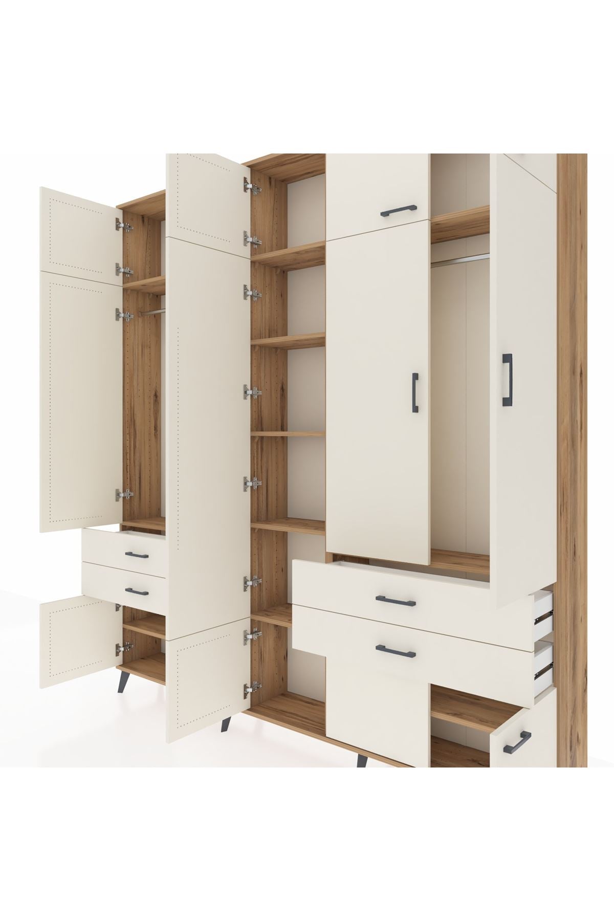 Arges Gardrop 11 Raflı 4 Çekmeceli 2 Askılı 220x30x243 Çam-Aytaşı