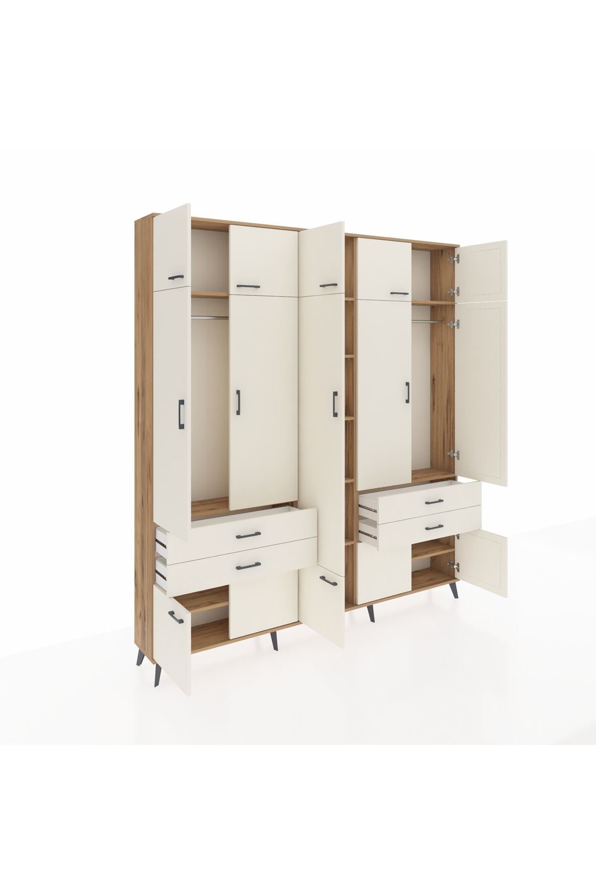 Arges Gardrop 11 Raflı 4 Çekmeceli 2 Askılı 220x30x243 Çam-Aytaşı