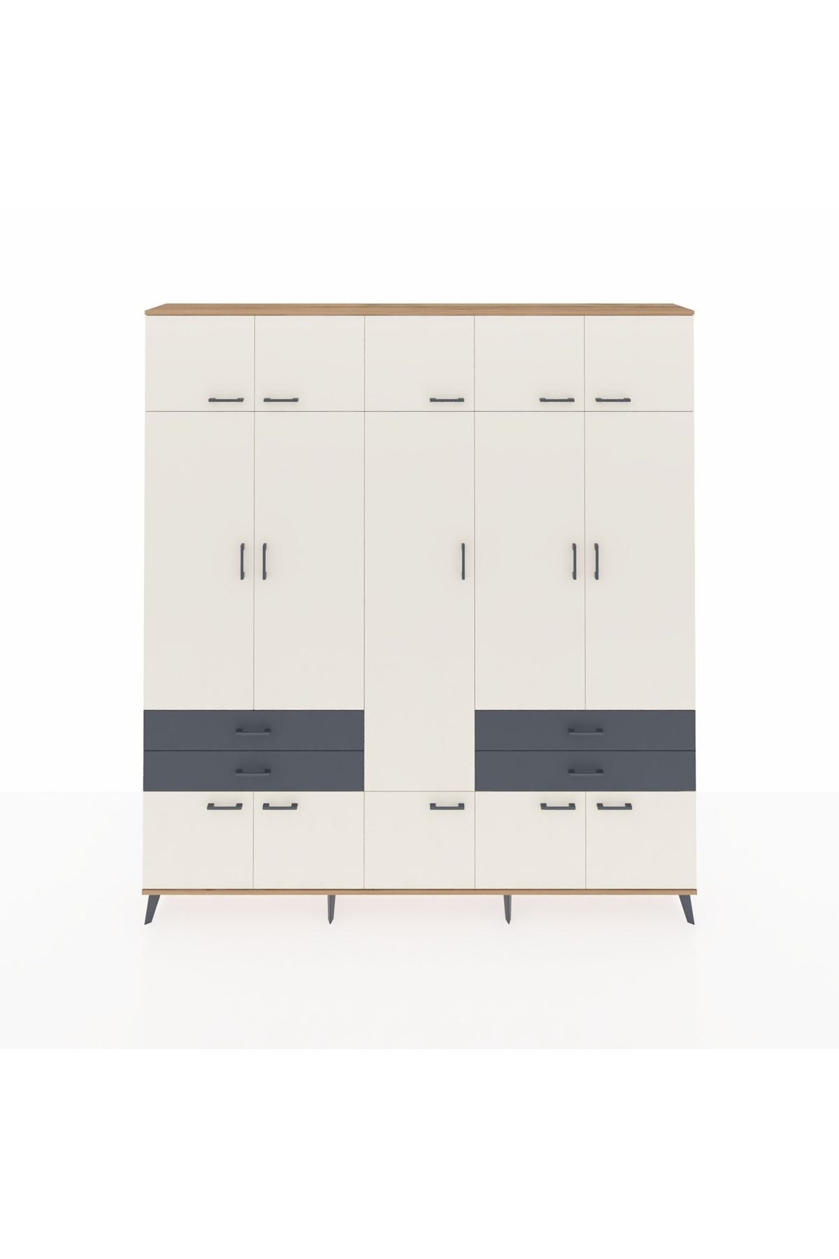 Arges Dolap 11 Raflı 4 Çekmeceli 2 Askılı 220x30x243 Çam-Aytaşı/Antrasit