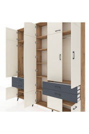 Arges Dolap 11 Raflı 4 Çekmeceli 2 Askılı 220x30x243 Çam-Aytaşı/Antrasit