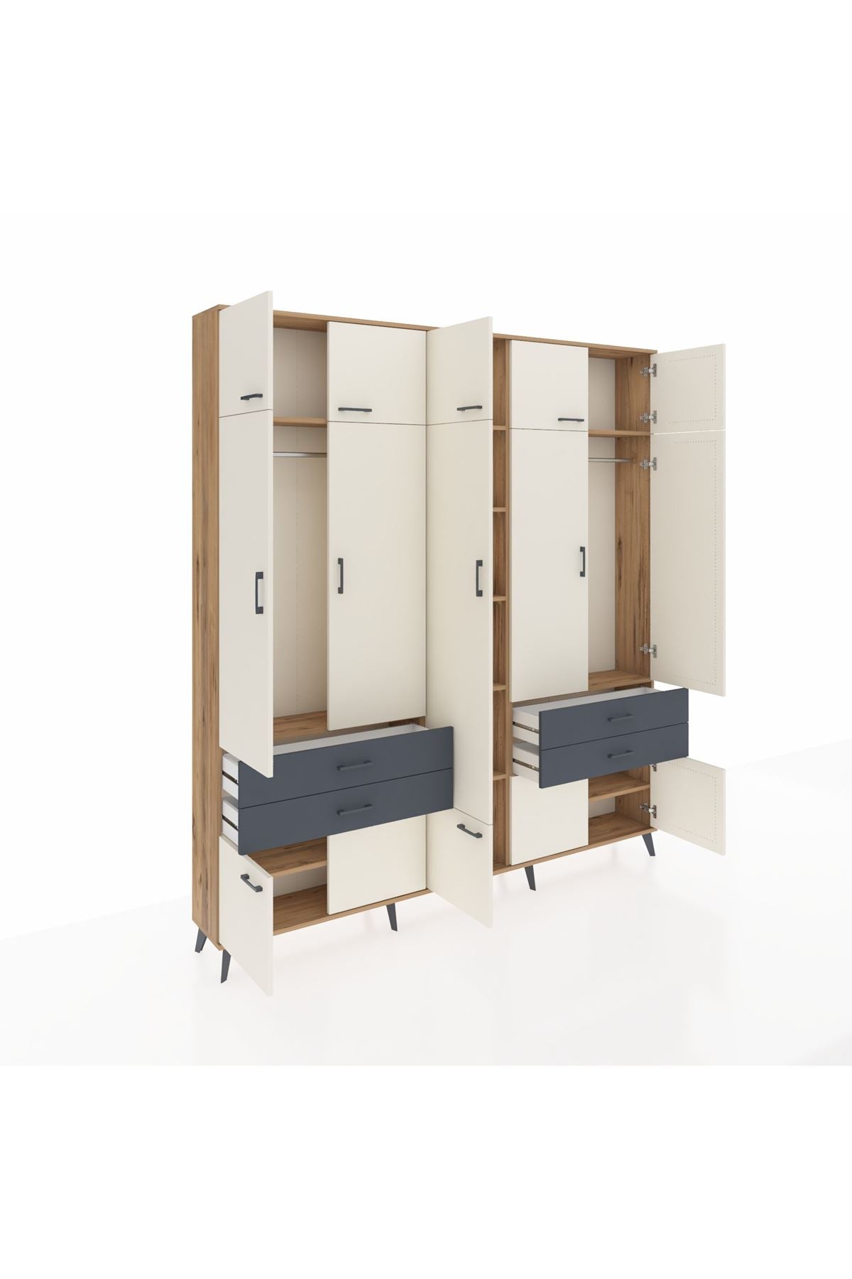 Arges Dolap 11 Raflı 4 Çekmeceli 2 Askılı 220x30x243 Çam-Aytaşı/Antrasit