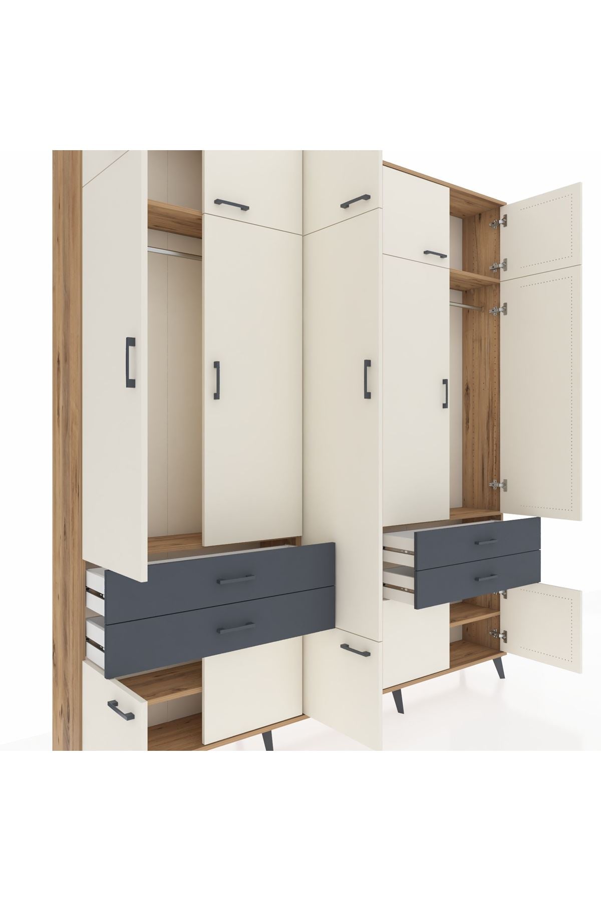 Arges Dolap 11 Raflı 4 Çekmeceli 2 Askılı 220x30x243 Çam-Aytaşı/Antrasit