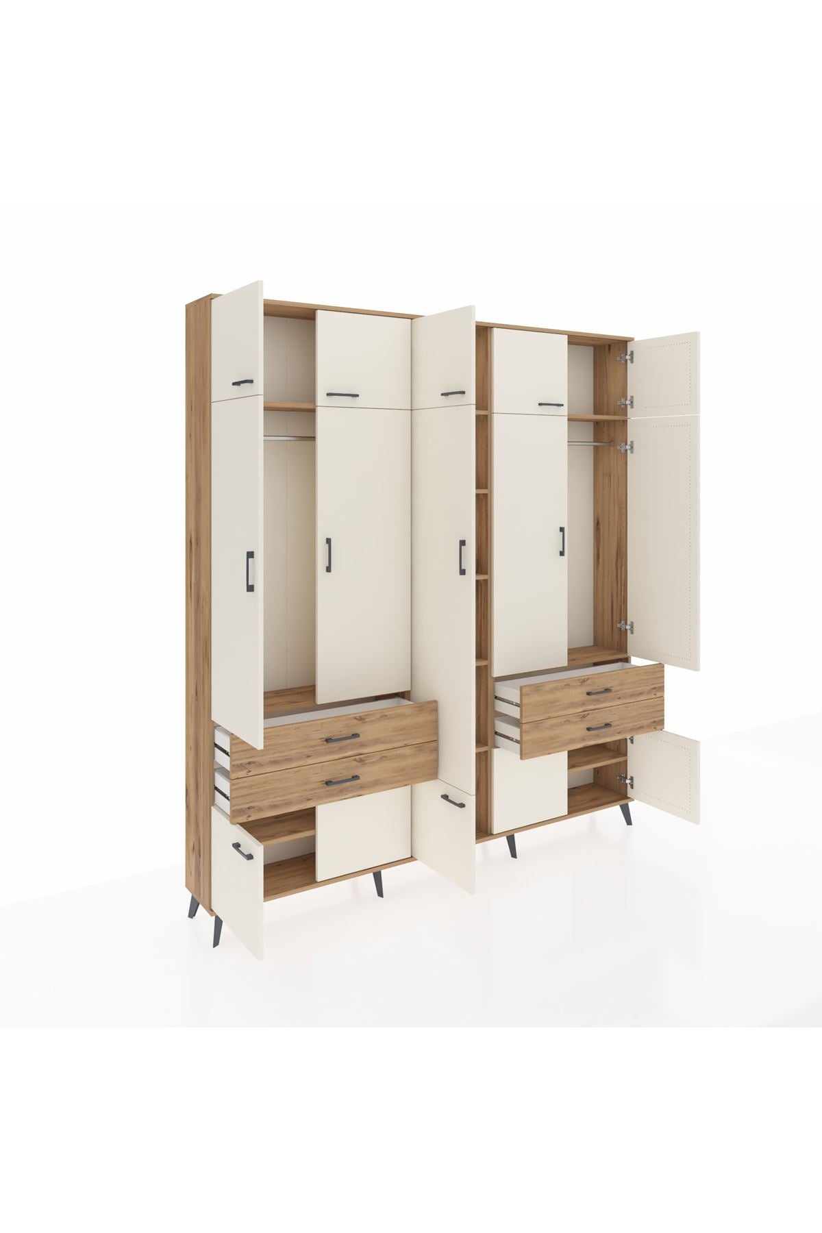 Arges Dolap 11 Raflı 4 Çekmeceli 2 Askılı 220x30x243 Çam-Aytaşı/Çam