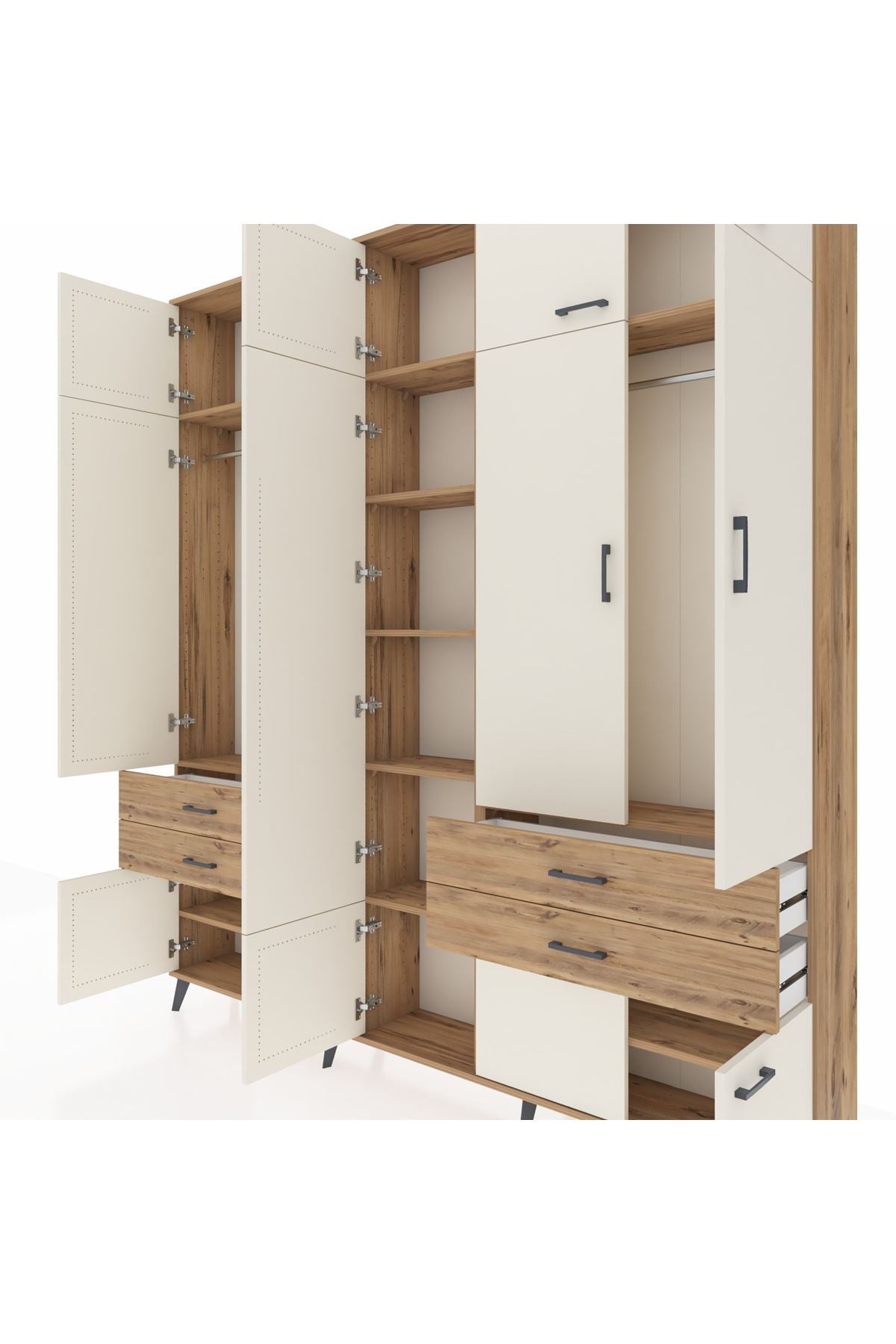 Arges Dolap 11 Raflı 4 Çekmeceli 2 Askılı 220x30x243 Çam-Aytaşı/Çam