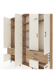 Arges Dolap 11 Raflı 4 Çekmeceli 2 Askılı 220x30x243 Çam-Aytaşı/Çam