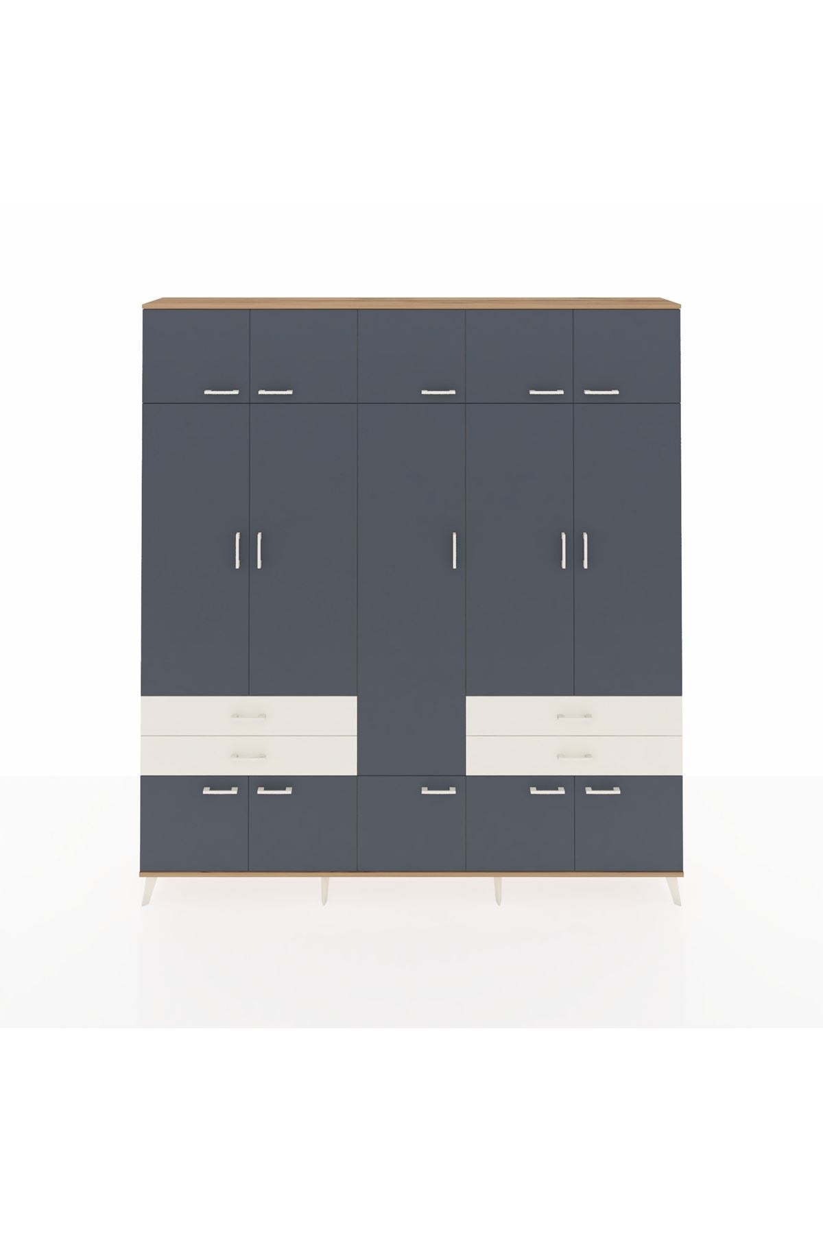 Arges Dolap 11 Raflı 4 Çekmeceli 2 Askılı 220x30x243 Çam-Antrasit/Aytaşı