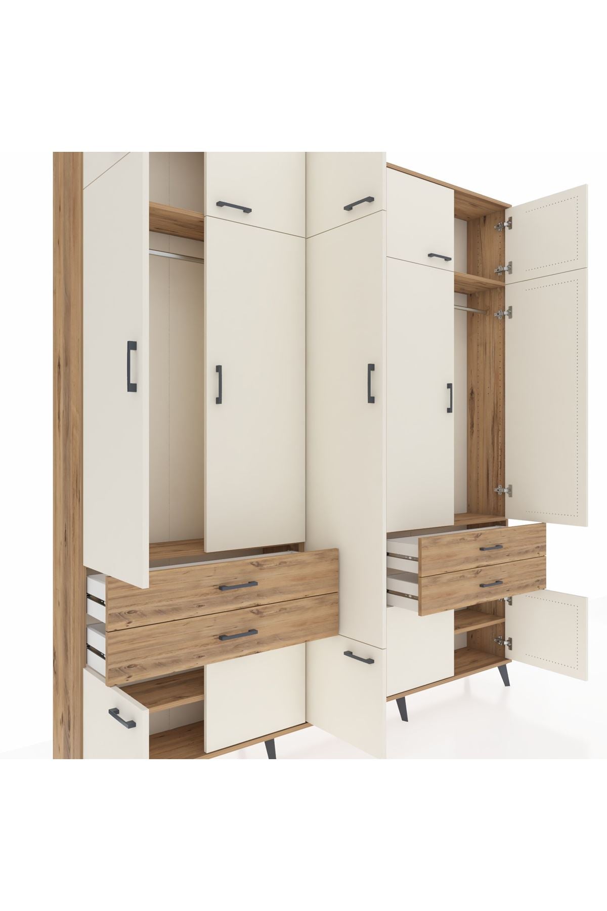 Arges Dolap 11 Raflı 4 Çekmeceli 2 Askılı 220x30x243 Çam-Aytaşı/Çam