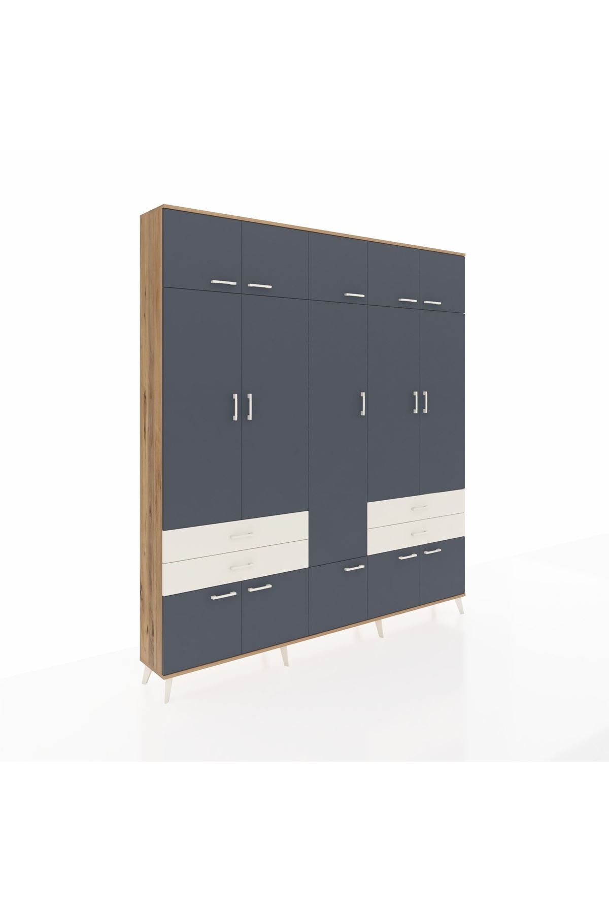 Arges Dolap 11 Raflı 4 Çekmeceli 2 Askılı 220x30x243 Çam-Antrasit/Aytaşı