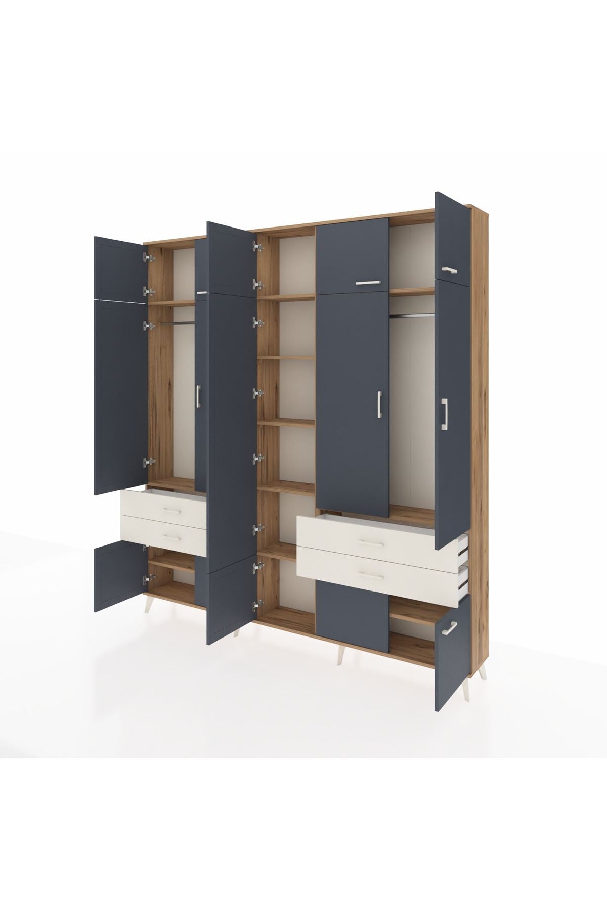 Arges Dolap 11 Raflı 4 Çekmeceli 2 Askılı 220x30x243 Çam-Antrasit/Aytaşı