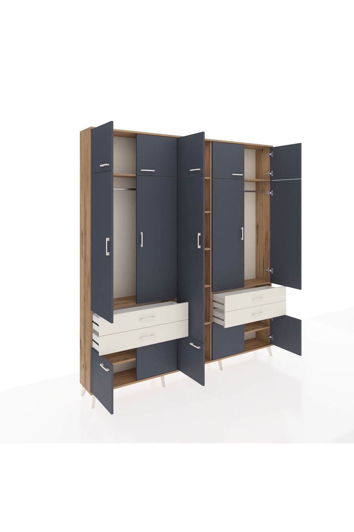 Arges Dolap 11 Raflı 4 Çekmeceli 2 Askılı 220x30x243 Çam-Antrasit/Aytaşı