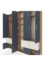 Arges Dolap 11 Raflı 4 Çekmeceli 2 Askılı 220x30x243 Çam-Antrasit/Aytaşı