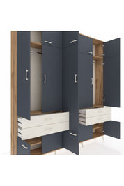 Arges Dolap 11 Raflı 4 Çekmeceli 2 Askılı 220x30x243 Çam-Antrasit/Aytaşı